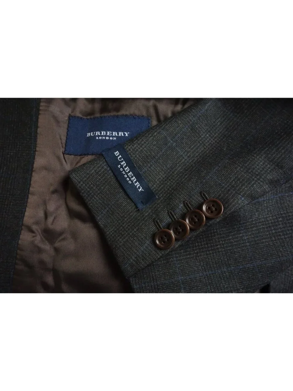 Burberry London Brown Blue Plaid S100s 2 Pc Suit Jacket Pants Sz 48R BRAND NEW